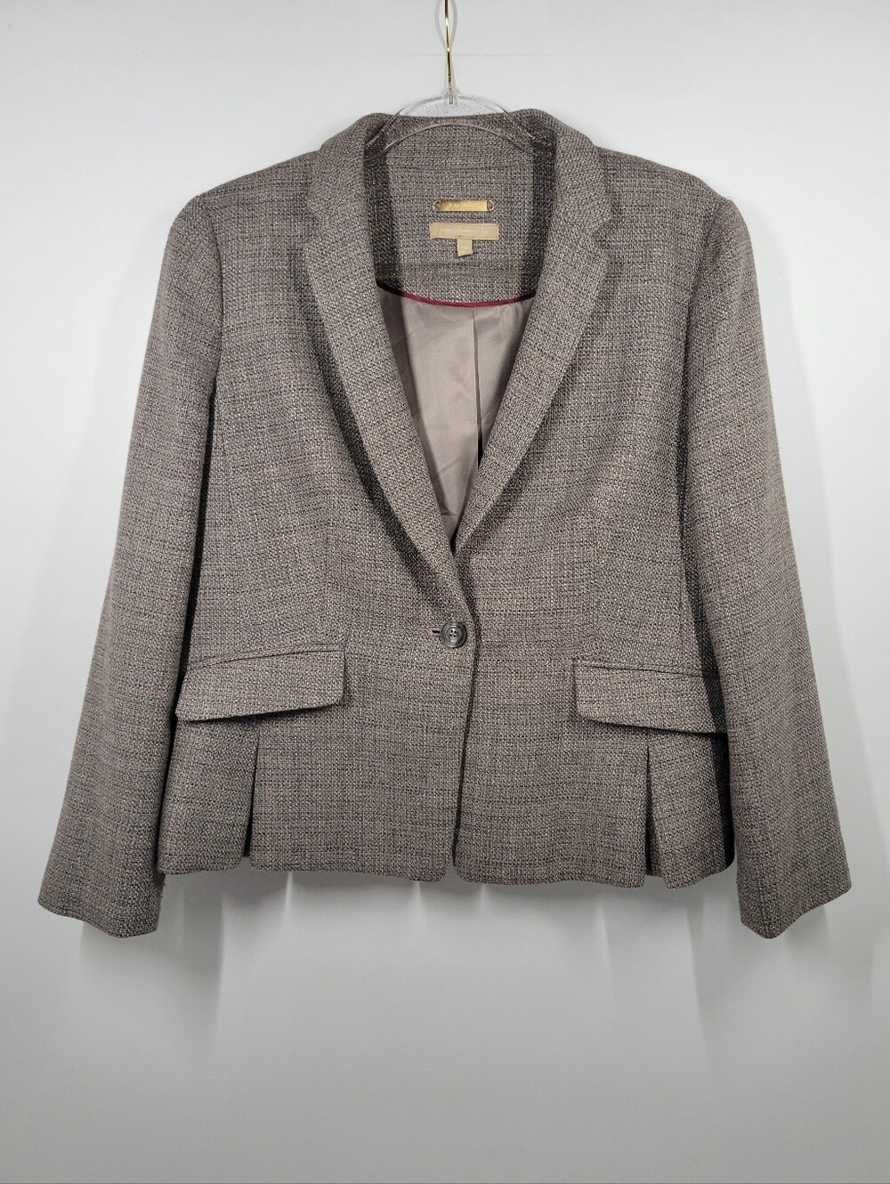 Talbots Gray Wool Blend Italian Woven One Button Blazer Jacket Women Size 14P